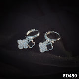 Black&Silver Clovers Huggies Hoop Earrings