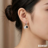 Black&Silver Clovers Huggies Hoop Earrings