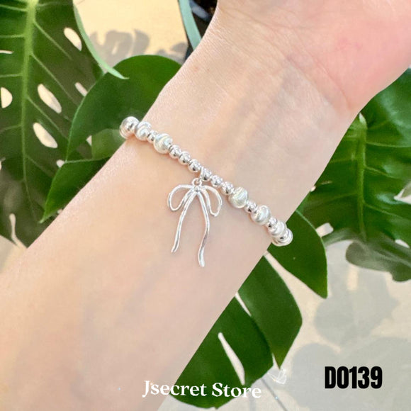 Silver Beaded Ribbon Bracelet