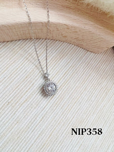 NIP358 White Gold Plated Necklace Set 太阳钻吊坠项链