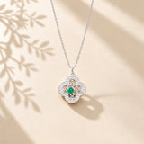 Silver Clover Jade Pendant Necklace Set