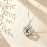 Silver Clover Jade Pendant Necklace Set