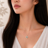 Silver Clover Jade Pendant Necklace Set