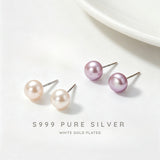 S999 Silver White Gold Plated Natural Pearl Stud Earrings