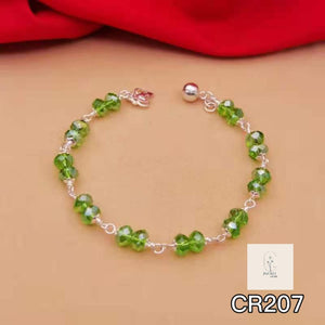 CR207 Green Crystal Beaded Bracelet 绿水晶纯银手链