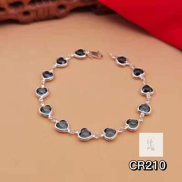 CR210 Black Crystal Bracelet 黑水晶心型纯银手链
