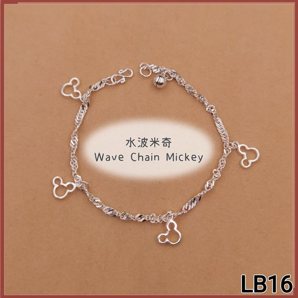 925 Silver Mickey Wave Chain Bracelet LB16