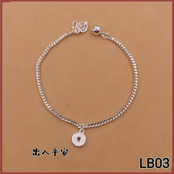 925 Silver Flat Chain Bracelet with Traditional Pendant LB03