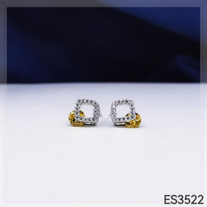 Square Silver Stud Earrings Yellow Stone ES3522