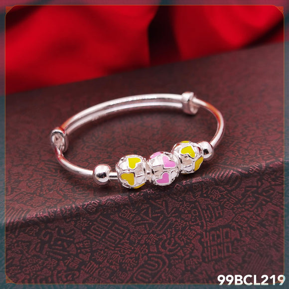 999 Silver Rounded Colourful Heart Beads Baby Bangle 99BCL219