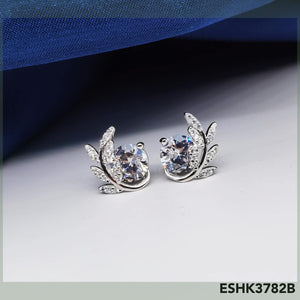 Leaf Round Cubic Zirconia Shine Stud Earrings ESHK3782B