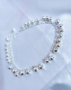 S925 Pure Silver Full Round & Love Bells Anklet