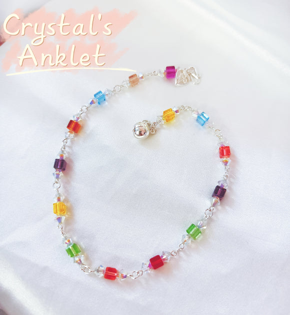 CRA213 Colourful Crystal Anklet 彩色水晶纯银脚链