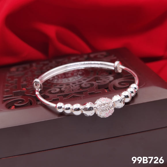S999 Silver Rounded Pink Charms Bangle  99B726
